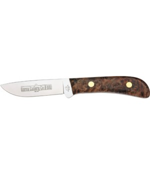 Queen Drop Point Hunter 
Fossilized Spalted Maple Burl handles